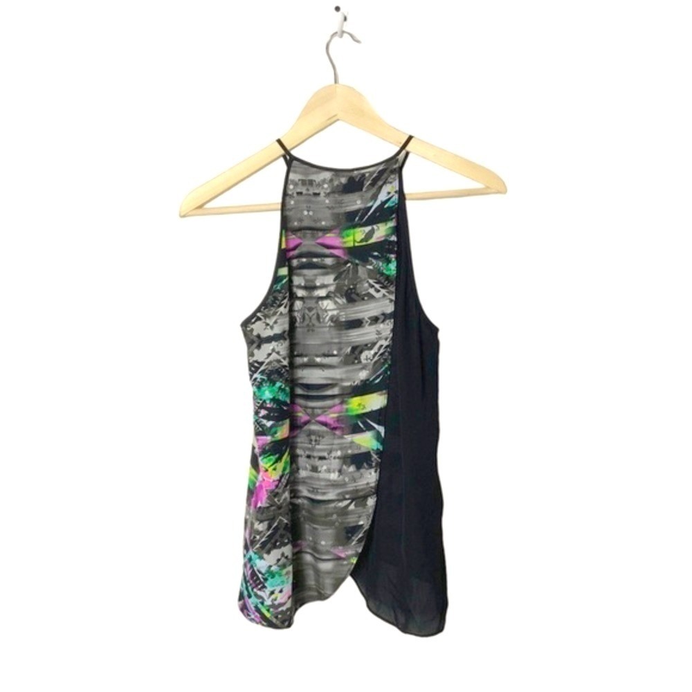 Parker Silk Halter Top Abstract Floral Geometric Print Keyhole Blouse Medium - Picture 5 of 7